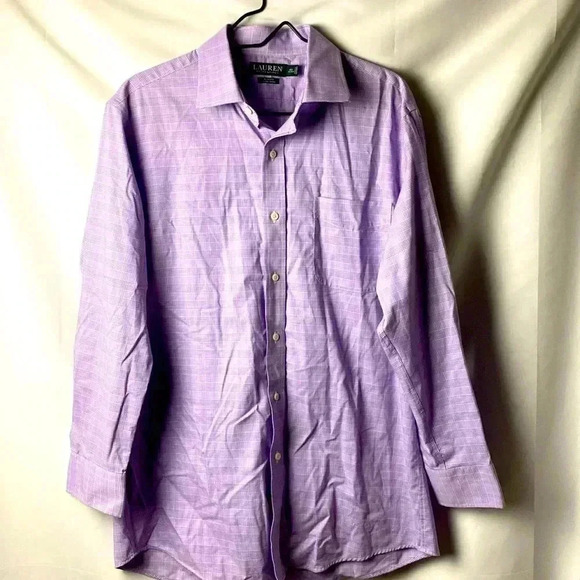LAUREN RALPH LAUREN GREEN LABEL SIZE16 1/2 -32/33 LAVENDER PLAID DRESS SHIRT - Picture 1 of 15